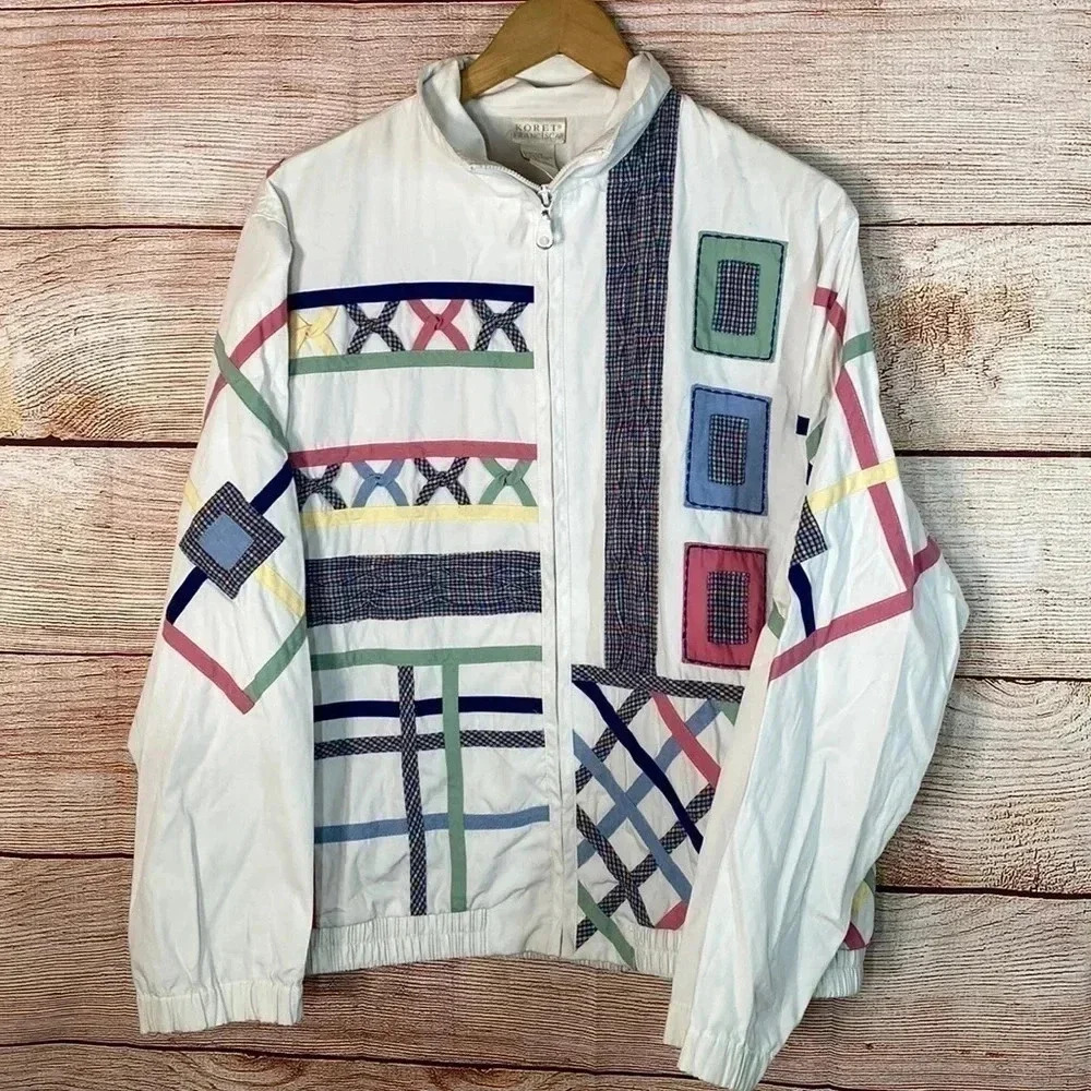 Vintage Koret Francisca Women’s Geometric Jacket White Colorful Medium